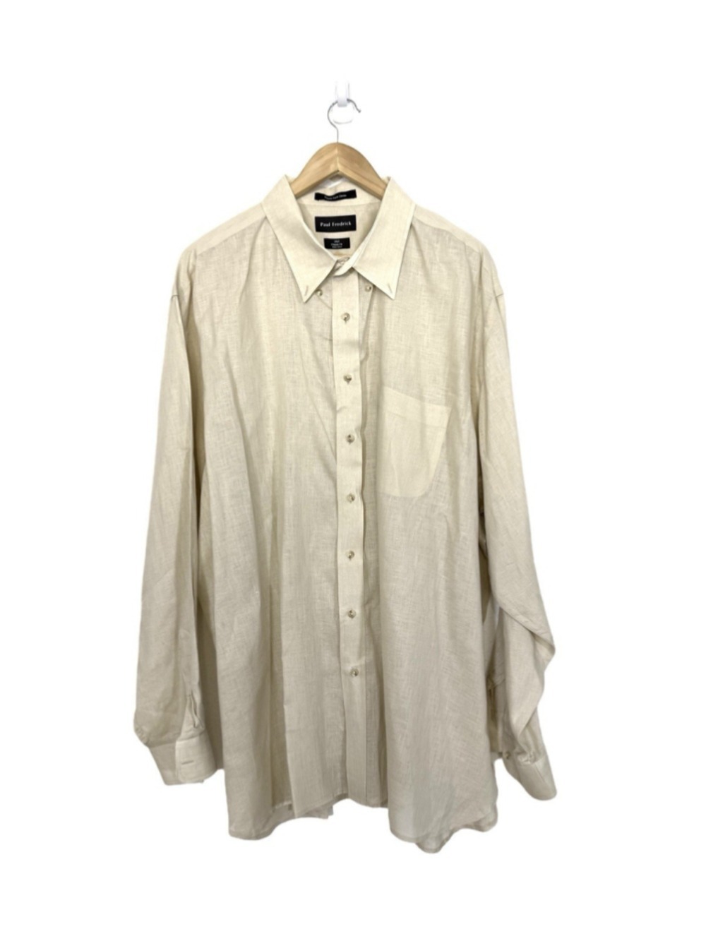 Paul Fredrick 100% Linen Dress Shirt 3XLT Tan Timeless Vacation Preppy Dinner